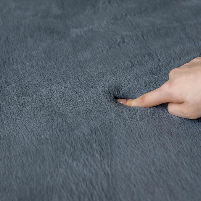 Faux Rabbit Fur Rug - 1.18" Thick Soft Fluffy Area Rug, Non-Slip Memory Foam Crawling Mat, Dark Gray, 78"x110" - LeafyLoom