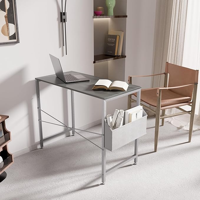 Pamray 32 Inch Computer Desk Small Spaces Desk with Storage Bag for Bedroom Writing and Home Office Work Small Study Desk Table Espresso Gray - LeafyLoom