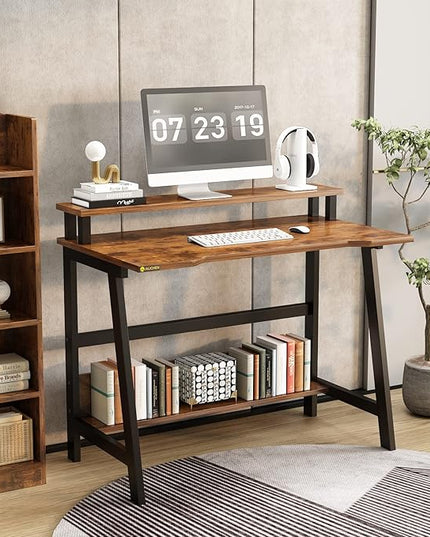 Computer Home Office Desk, 31.5" Desk for Small Spaces with Storage Shelf,Small Computer Desk with Monitor and Bookshelf, Modern Simple Style Laptop Desk - LeafyLoom