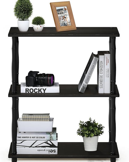 Furinno Turn-N-Tube 3-Tier Compact Multipurpose Shelf Display Rack with Classic Tube, Espresso/Black - LeafyLoom