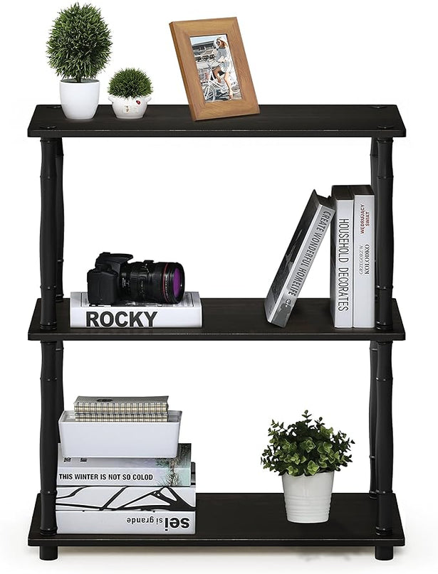 Furinno Turn-N-Tube 3-Tier Compact Multipurpose Shelf Display Rack with Classic Tube, Espresso/Black - LeafyLoom
