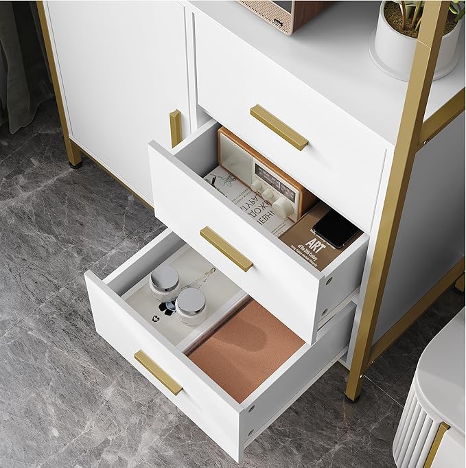 71.2 Inch Tall Bookshelf, Bookcase with door and 3 Drawers, Floor Standing Display Storage Shelves for Home Office, Living Room - LeafyLoom
