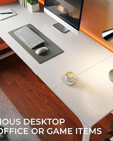 Computer Desk, 70 Inch Office Desk, Gaming Desk with Storage, Writing Desk Work Desk for Home Office, Study, Long Simple Desk, Large Legroom, Metal Frame, White - LeafyLoom