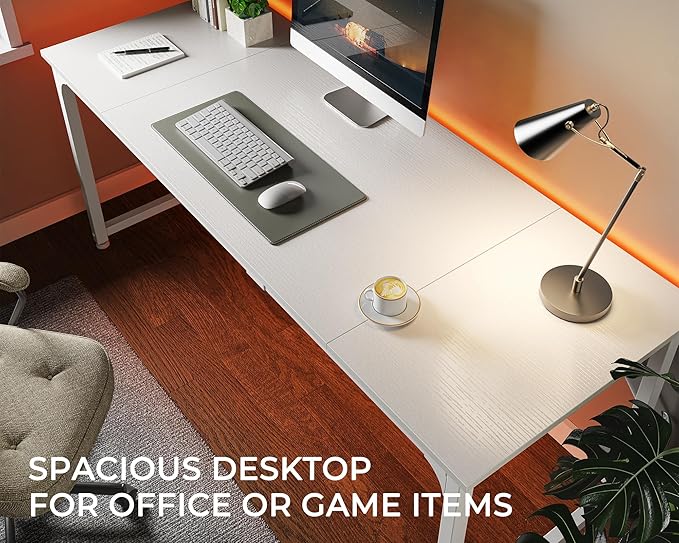 Computer Desk, 70 Inch Office Desk, Gaming Desk with Storage, Writing Desk Work Desk for Home Office, Study, Long Simple Desk, Large Legroom, Metal Frame, White - LeafyLoom