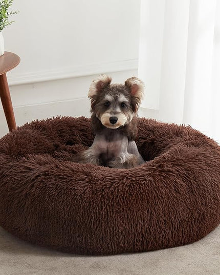 WESTERN HOME WH Calming Dog Bed & Cat Bed, Anti-Anxiety Donut Dog Cuddler Bed, Warming Cozy Soft Dog Round Bed, Fluffy Faux Fur Plush Dog Cat Cushion Bed for Small Medium Dogs and Cats WESTERNHOME