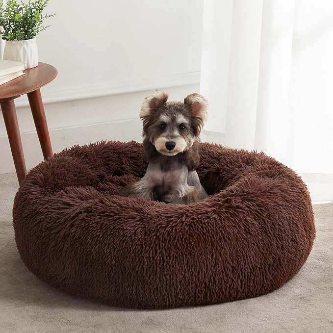WESTERN HOME WH Calming Dog Bed & Cat Bed, Anti-Anxiety Donut Dog Cuddler Bed, Warming Cozy Soft Dog Round Bed, Fluffy Faux Fur Plush Dog Cat Cushion Bed for Small Medium Dogs and Cats WESTERNHOME