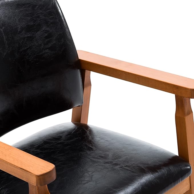 NOBPEINT Mid-Century Dining Side Chair with Faux Leather Seat in Black, Arm Chair in Walnut - LeafyLoom