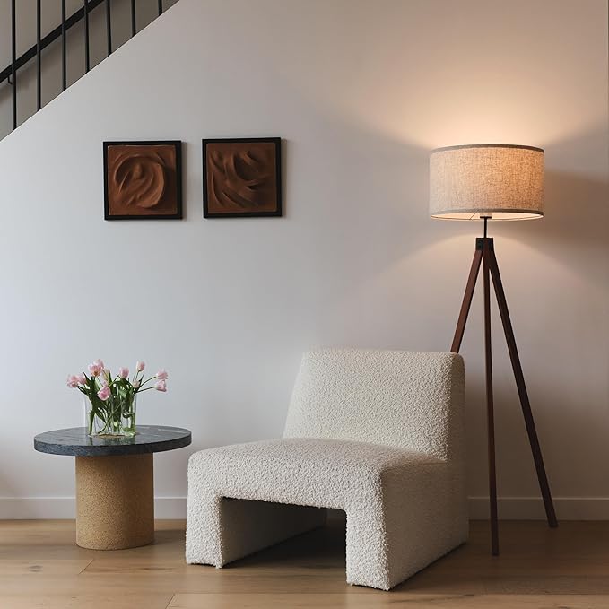 Brightech Eden Tripod Floor Lamp, Dimmable Standing Lamp with Solid Wood Legs for Bedroom Reading, Tall Tree Lamp for Offices, Modern LED Lamp for Living Rooms, Great Living Room Decor - Havana Brown - LeafyLoom
