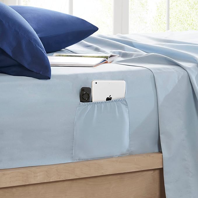 Comfort Spaces Girls Bed in A Bag Floral Comforter Set College Dorm Room Essentials, Complete Dormitory Bedroom Pack And Sheet with 2 Side Pocket Includes Extra Pillowcase Sets, Twin, Medallion Blue - LeafyLoom