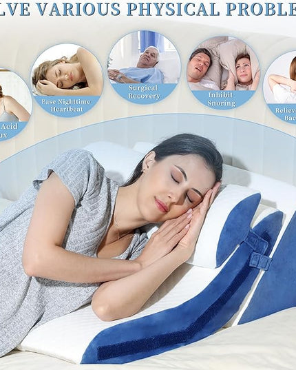 Bed Wedge Pillow for Sleeping 3PCS, 20-in-1 Adjustable Memory Foam Wedge Pillow for Acid Reflux, 3-in-1 Incline Pillow Wedge for After Surgery, Snoring, Back Pain(Navy) - LeafyLoom