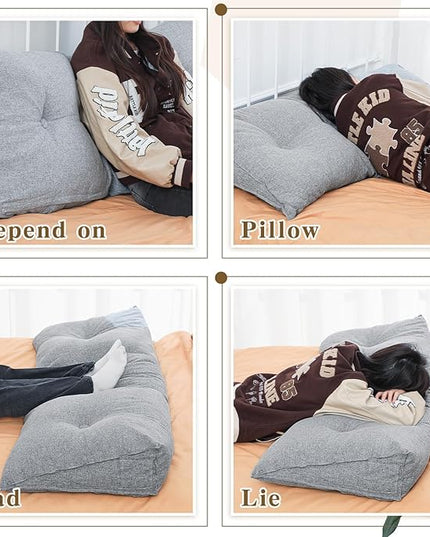 Headboard Wedge Pillow Triangular Bed Rest Reading Backrest Body Bolster Cushion Back Support Long Bolster Pillow for Bed Gifts with Removable Cover (Gray,Twin (39 x 20 x 8 Inch)) - LeafyLoom