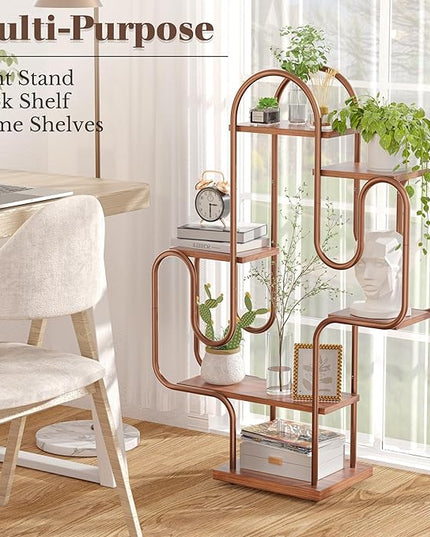 Allinside Cactus Corner Bookshelf, 6 Tiers Multipurpose Plant Stand, Heavy-Duty Metal Corner Shelf, Creative Tall Display Rack, Rustic Bookcase for Living Room, Bedroom, Home Office and Balcony - LeafyLoom