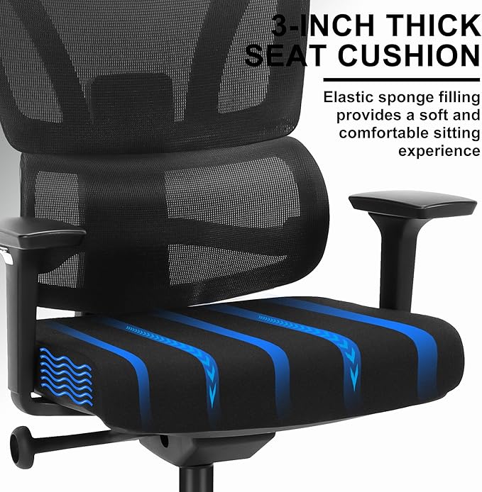 C19 Ergonomic Mesh Office Chair with Adjustable Height Lumbar Support，3D Armrest & Headrest，Tilt Function，Blade Wheel for High Back Desk Chair，Swivel Big and Tall Computer Chair (Black) - LeafyLoom