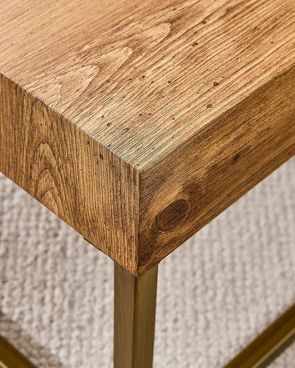 31.5'' Modern Rectangular Coffee Table with Textured Wood Tabletop for Living Room with Metal Legs Frame Natural Wood Coffee Table - LeafyLoom