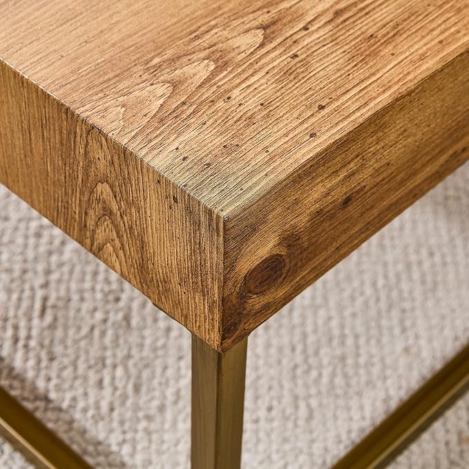 31.5'' Modern Rectangular Coffee Table with Textured Wood Tabletop for Living Room with Metal Legs Frame Natural Wood Coffee Table - LeafyLoom