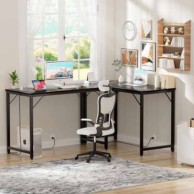 Small Computer Desk with Magic Power Outlets and USB Charging Ports, 32 Inch Modern Home Office Desks for Small Spaces, Sturdy Simple Laptop PC Writing Table for Students Teens, Black, 2 Pack - LeafyLoom