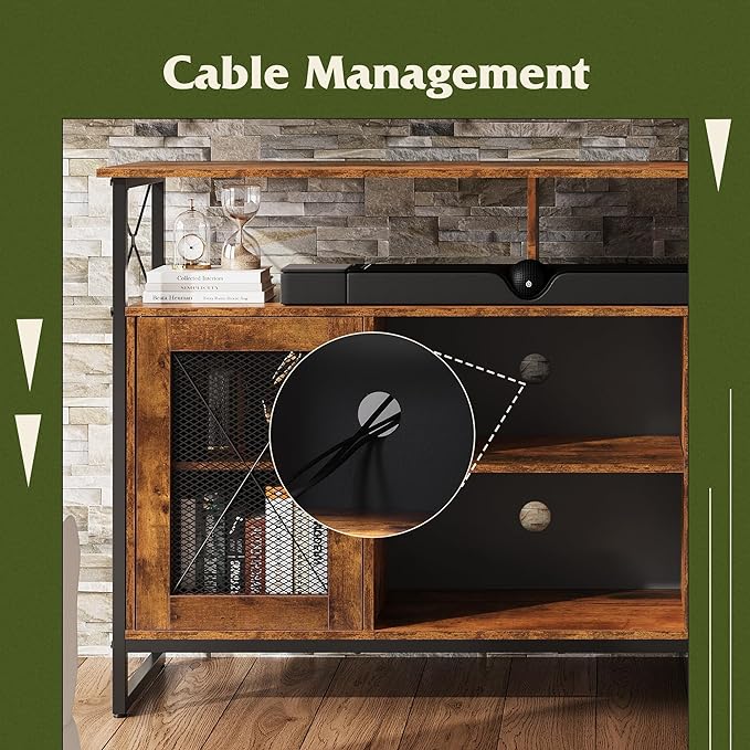 WLIVE TV Stand 55 inch TV,Tall Entertainment Center with Storage, Farmhouse Industrial TV Console for Bedroom Living Room, Rustic Brown - LeafyLoom
