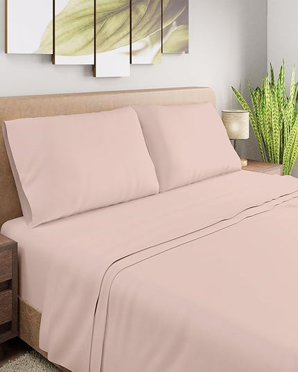 Purity Home Organic 100% Cotton King Size Sheets Set Light Pink, Percale Weave King Bedding Set, Crisp, Cooling & Breathable Light Pink Bed Sheets King Size, Fits Mattress upto 16" Deep Pocket - LeafyLoom