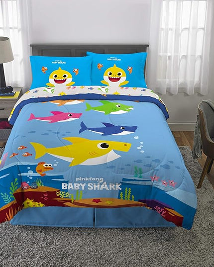 Franco Kids Bedding Super Soft Comforter and Sheet Set, 5 Piece Full Size, Baby Shark - LeafyLoom