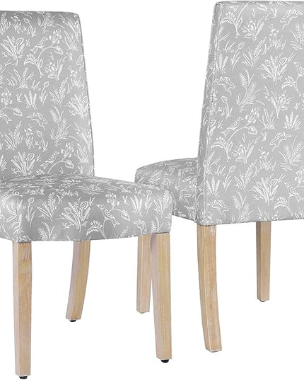 HomePop Classic Parsons Dining Chairs, Light Gray Floral with Animal Motifs(Set of 2) - LeafyLoom