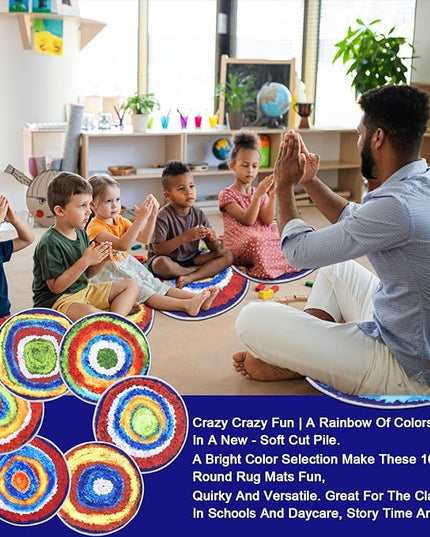 HiiARug Kids Crazy Carpet Circle Seats 6pcs 16" Round Carpet Circles Soft Non Slip Classroom Floor Seating Washable Carpet Spots for Classroom Pre-School Classroom Accessories - LeafyLoom