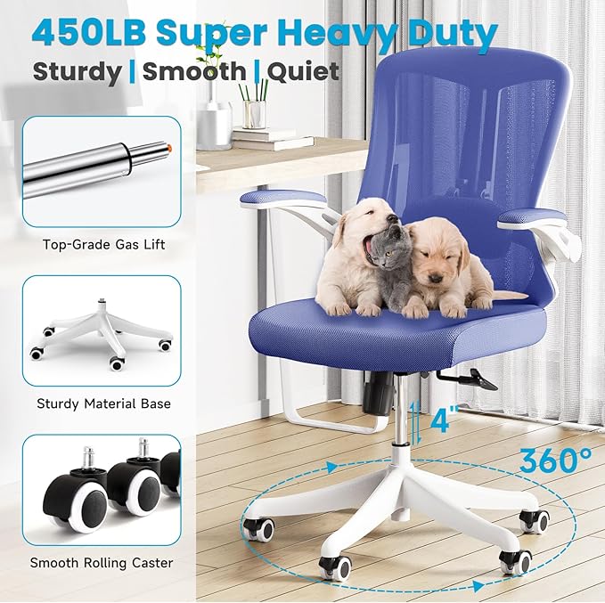 Ergonomic Office Chair - Comfy Desk Chairs with Wheels and Arms, 400LB Heavy Duty Mesh Computer Chairs with Comfortable Lumbar Back Support for Home Office, Bedroom, Study and College Dorm - LeafyLoom