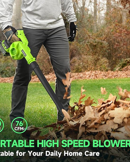 Leaf Blower Cordless with 2 Batteries and Charger, 20V Electric Leaf Blower 120MPH Small Leaf Blower, Lightweight Battery Leaf Blower Yard Tools Grass Blowers for Lawn Care Patio Backyard Garden Floor - LeafyLoom