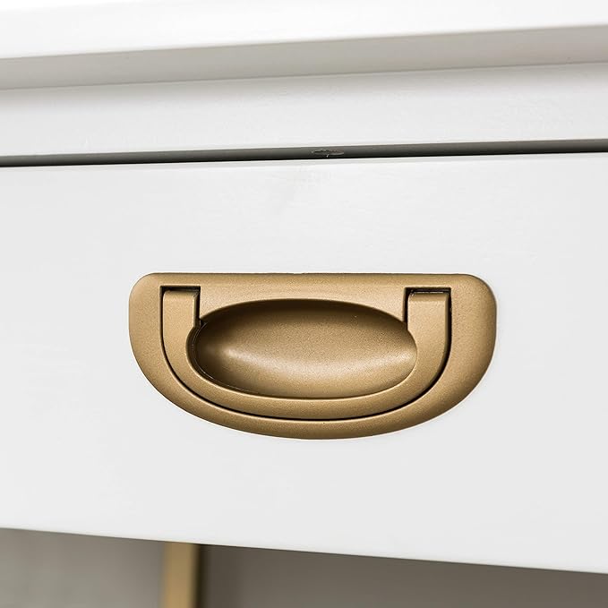Leick Home 85405 Home Office Computer Desk with Dropfront Keyboard Drawer, Furniture, Cottage White/Gold - LeafyLoom