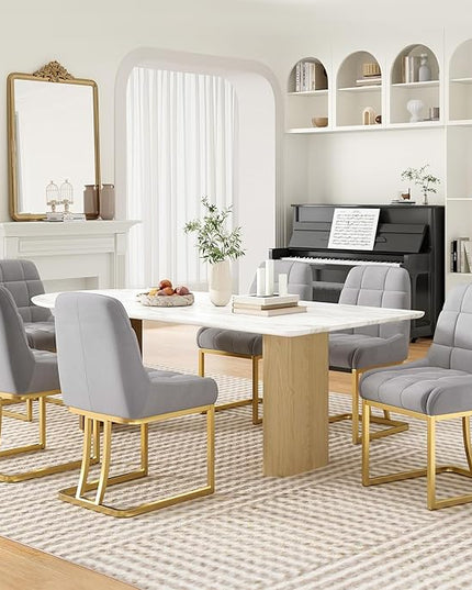 STARY Upholstered Velvet Armless Dining Room Chairs with Gold Metal Legs for Kitchen Restaurant, Gray- Set of 2 - LeafyLoom