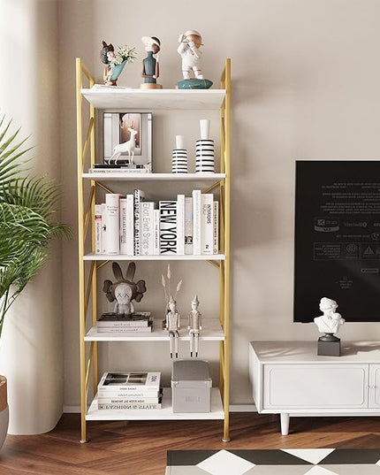 5 Tiers Bookshelf Tall Bookcase Shelf Storage Organizer Industrial Open Shelving Wood Large Modern Bookshelf for Living Room/Bedroom/Home/Office, White - LeafyLoom