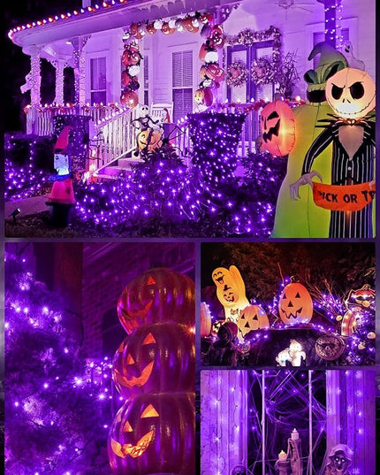 Minetom 2 Pack Solar Halloween Lights Outdoor, Total 80FT 200 LED Halloween String Lights with 8 Modes, Halloween Decoration Outdoor, Waterproof Solar String Lights for Outside Tree Yard Party, Purple Minetom