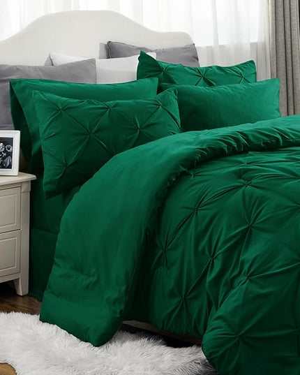 Bedsure California King Comforter Set - Cal King Bed Set 7 Pieces, Pinch Pleat Dark Green Cali King Bedding Set with Comforter, Sheets, Pillowcases & Shams - LeafyLoom