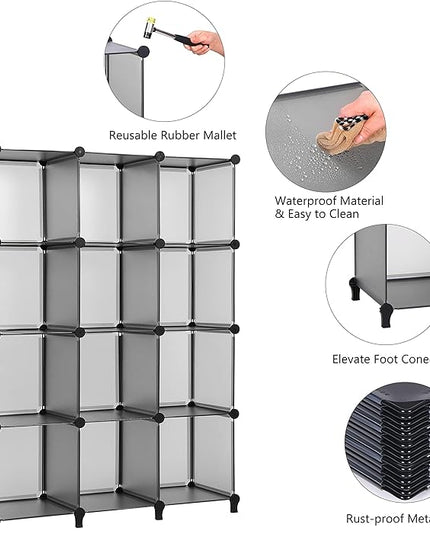 ANWBROAD Cube Storage Organizer 12-cube DIY Modular Closet Organizer Plastic Bookshelf Bookcase Storage Shelves Units Rubber Hammer for Bedroom Office Living Room ULCS012H - LeafyLoom