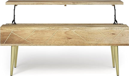 SIMPLIHOME Jager SOLID MANGO WOOD 48 Inch Wide Rectangle Contemporary and Mid century Large Lift Top Coffee Table in Natural, for The Living Room and Family Room - LeafyLoom