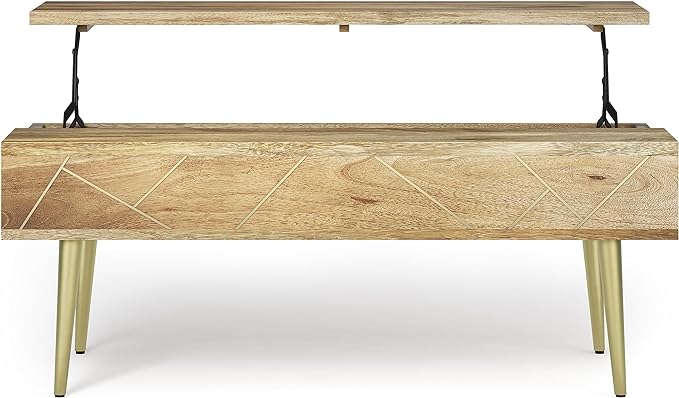 SIMPLIHOME Jager SOLID MANGO WOOD 48 Inch Wide Rectangle Contemporary and Mid century Large Lift Top Coffee Table in Natural, for The Living Room and Family Room - LeafyLoom