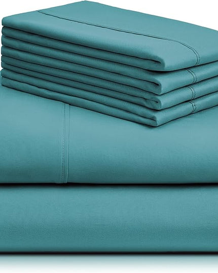 LuxClub 6 PC Full Sheet Set, Breathable Luxury Bed Sheets, Deep Pockets 18" Eco Friendly Wrinkle Free Cooling Bed Sheets Machine Washable Hotel Bedding Silky Soft - Teal Full - LeafyLoom