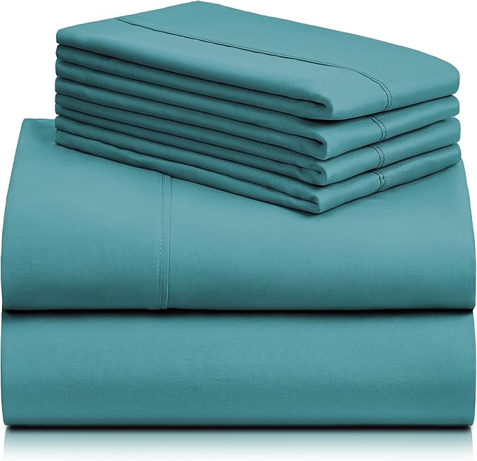LuxClub 6 PC Full Sheet Set, Breathable Luxury Bed Sheets, Deep Pockets 18" Eco Friendly Wrinkle Free Cooling Bed Sheets Machine Washable Hotel Bedding Silky Soft - Teal Full - LeafyLoom