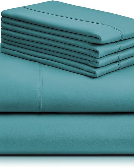 LuxClub 6 PC California King Sheet Set, Breathable Luxury Bed Sheets, Deep Pockets 18" Wrinkle Free Cooling Sheets Machine Washable Hotel Bedding Silky Soft - Teal Cal King - LeafyLoom