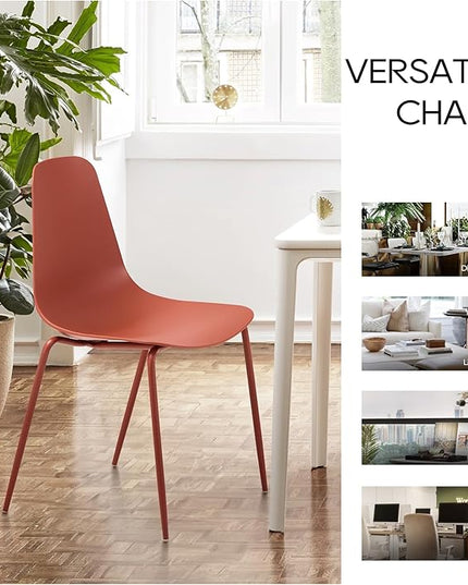 COLAMY Stackable Dining Chairs Set of 4, Indoor Outdoor Dining Room Side Chairs with Metal Legs, Modern Plastic Patio Chairs for Home/Kitchen/Office/Resturant/Bistro/Cafe, Orange - LeafyLoom