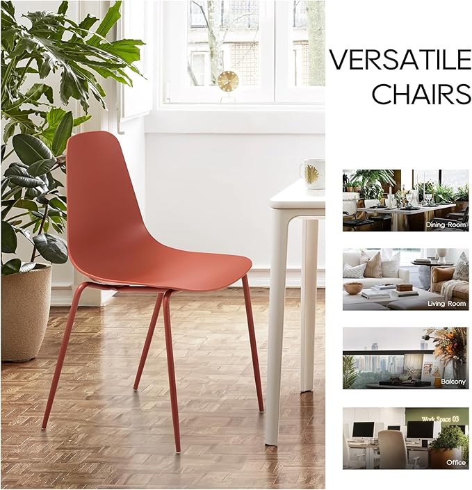 COLAMY Stackable Dining Chairs Set of 4, Indoor Outdoor Dining Room Side Chairs with Metal Legs, Modern Plastic Patio Chairs for Home/Kitchen/Office/Resturant/Bistro/Cafe, Orange - LeafyLoom