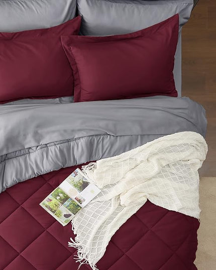 Bedsure Burgundy King Size Comforter Set - 7 Pieces Reversible King Bed in a Bag King Bed Set with Comforters, Sheets, Pillowcases & Shams, King Bedding Sets - LeafyLoom
