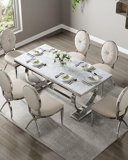 ACEDÉCOR Dining Chairs, White Velvet Dining Room Chairs with Silver Mirrored Legs, Glam White Kitchen Chairs for Dining Room, Kitchen, Living Room (Set of 8) - LeafyLoom