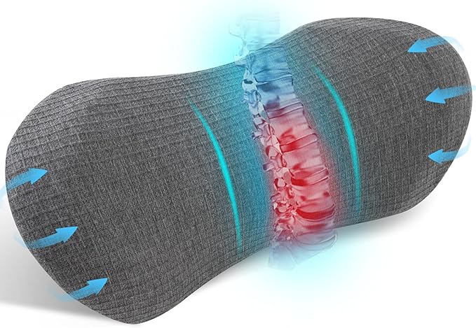 Lumbar Support Pillow - Memory Foam for Low Back Pain Relief, Ergonomic Streamline Car Seat, Office Chair, Recliner and Bed (Dark Gray) - LeafyLoom