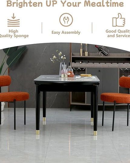 Orange Dining Chairs Set of 4 Round Upholstered Boucle Dining Room Chairs Mid-Century Modern Kitchen Chairs Curved Backrest Chairs for Dining Room Black Metal Legs - LeafyLoom