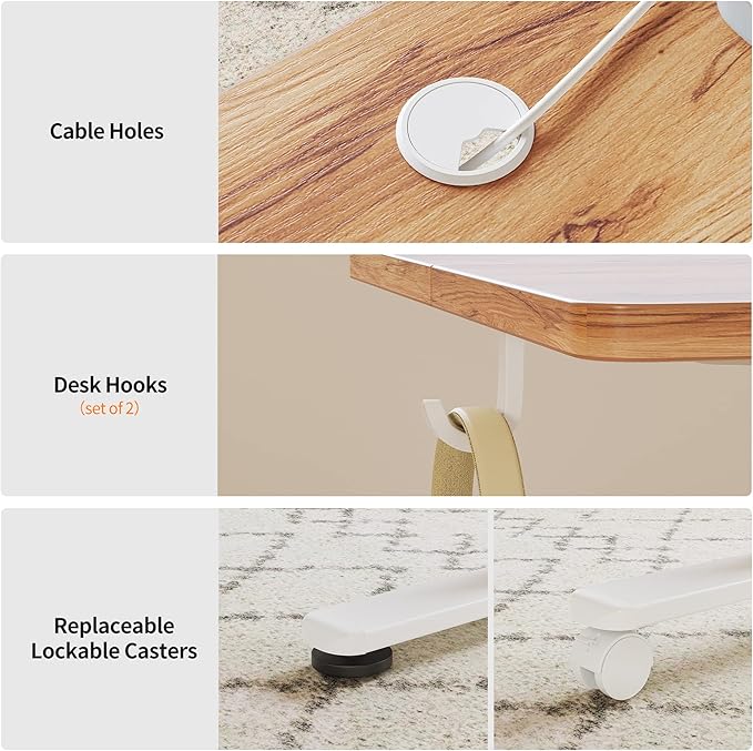 Cubiker 48 x 24 Inch Standing Desk, Stand up Height Adjustable Home Office Electric Table, Sit Stand Desk with Splice Board, White Frame & Light Rustic Brown Desktop - LeafyLoom