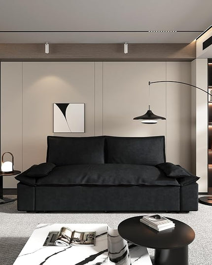 3 in 1 Oversized Love Seat Sofá Convertible Queen Size Sofabed with 2 Lumbar Pillows, Loveseat Sofa W/Pull Out Sleeper Couch Bed for Home,Office,Apartment,RV Living Room, 70.1", Black - LeafyLoom