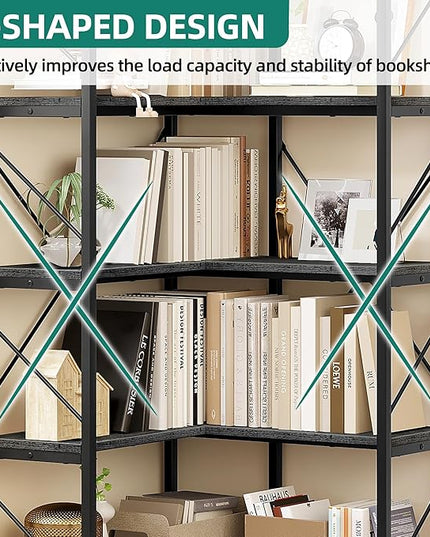 YITAHOME Corner Bookshelf, Industrial Corner Shelf 5 Tier Bookcase, Large Display Rack Storage for Bedroom, Living Room, Home Office,Charcoal Gray + Black - LeafyLoom