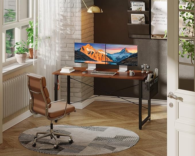 ODK Computer Desk Large Office Desk, 48 Inch Gaming Desk with Storage, Modern PC Desk Work Table with Headphone Hook for Home Office, Deep Brown - LeafyLoom
