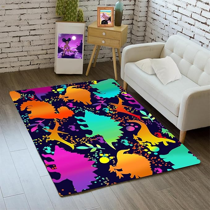 Cute Dinosaur Rug Dinosaur Area Rugs Cartoon Animal Patterns Carpets Dinosaur Bedroom Decor for Boys Kids Area Rug Dinosaur Rugs for Boys Bedroom Dinosaur Play Rug for Boys Bedroom,2'×3' - LeafyLoom