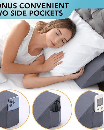 Queen Size (60"x10"x6") Bed Wedge Pillow, Headboard Pillow Wedge,Mattress Wedge, Bed Gap Filler, Memory Foam Bed Wedge with 2 Removable Washable Cover, Gray/White - LeafyLoom